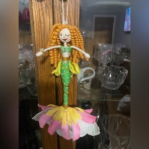 Handmade St. Patrick’s mer Doll Ornament in Green withCurly Red Hair